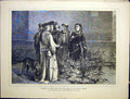 Original Old Antique Print White Red Roses Temple Garden Pettie Fine Art 1870