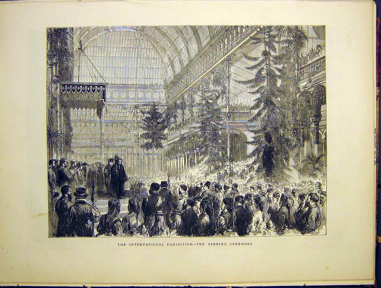 Original Old Antique Print International Exhibition Opening Ceremony 1870 19th