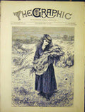 Original Old Antique Print May Flowers Field Lady Girl Portrait Fine Art 1870