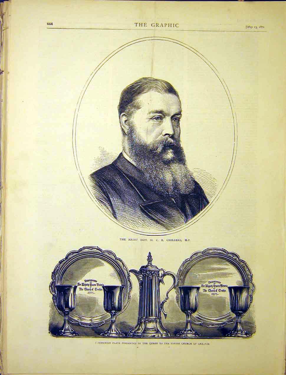 Original Old Antique Print Portrait Childers Mp Communion Plate Crathe 1870 19th