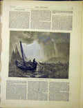 Original Old Antique Print Herring Fishery Hailing Nets Sea Boats 1870 Victorian