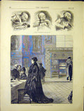 Original Old Antique Print German Caricatures Kensington Museum Grill-Room 1870