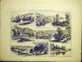 Original Old Antique Print Sketches Seine River Paris France Meudon Germain 1870