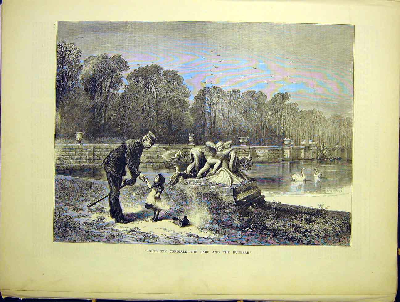 Original Old Antique Print L'Entente Cordiale Babe Bugbear 1870 19th