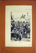 Original Old Antique Print Last Lot Chicken Seller Street Market 1870 Victorian
