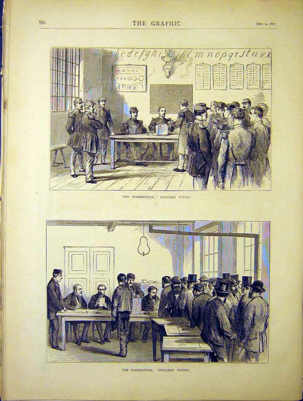 Original Old Antique Print Plebiscitum Siers Voting Civilians 1870 Victorian