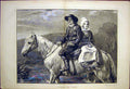 Original Old Antique Print Crossing Stream Horse Lady Man Goodall Fine Art 1870