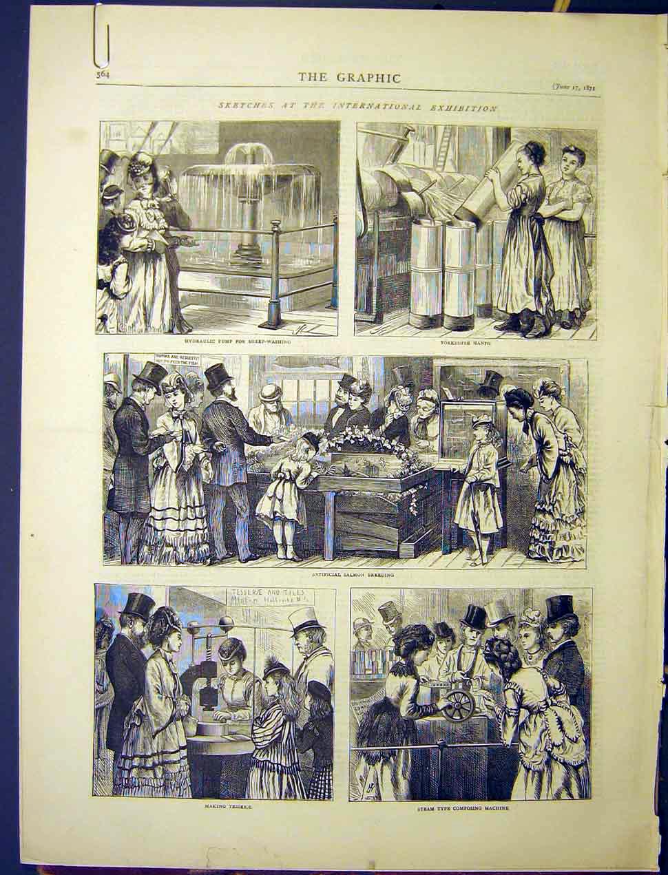 Old Antique Print Sketch Internation Exhibition Horticulture Machine 1870 19th