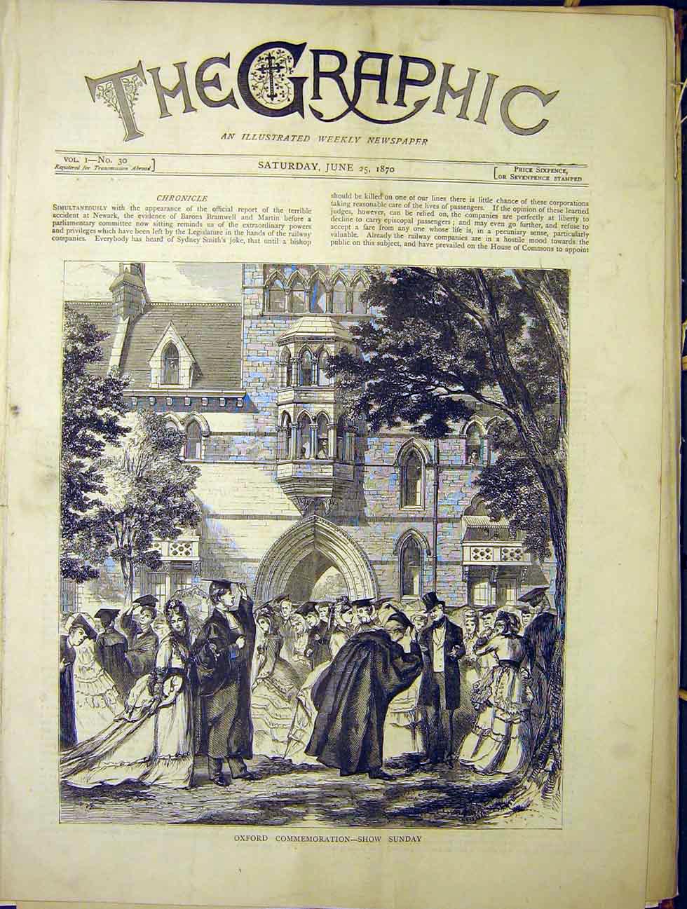Original Old Antique Print Oxford Commemoration Show Sunday University 1870 19th