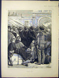 Original Old Antique Print German Occupation Amiens France People Troops 1870