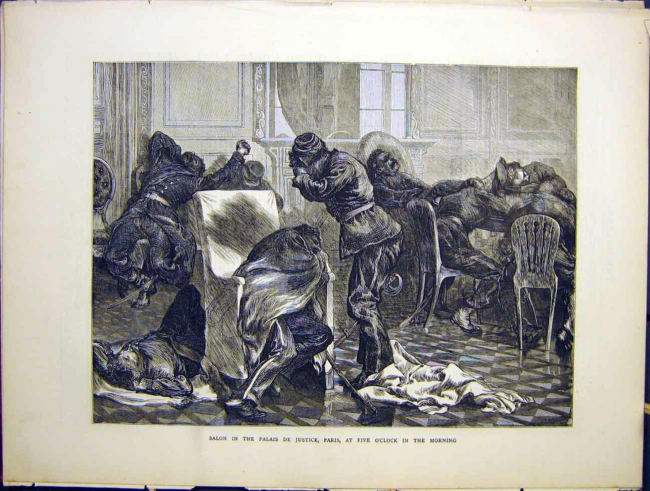 Original Old Antique Print Salon Justice Palais Paris Morning 1870 Victorian