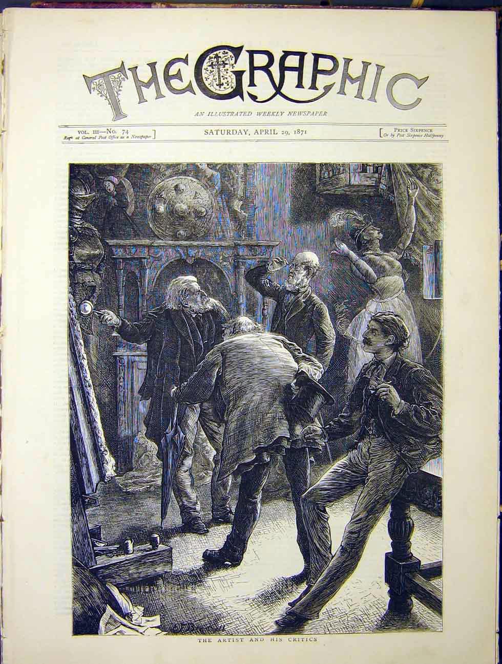 Original Old Antique Print Artist Criticcs Fine Art 1870 19th Century