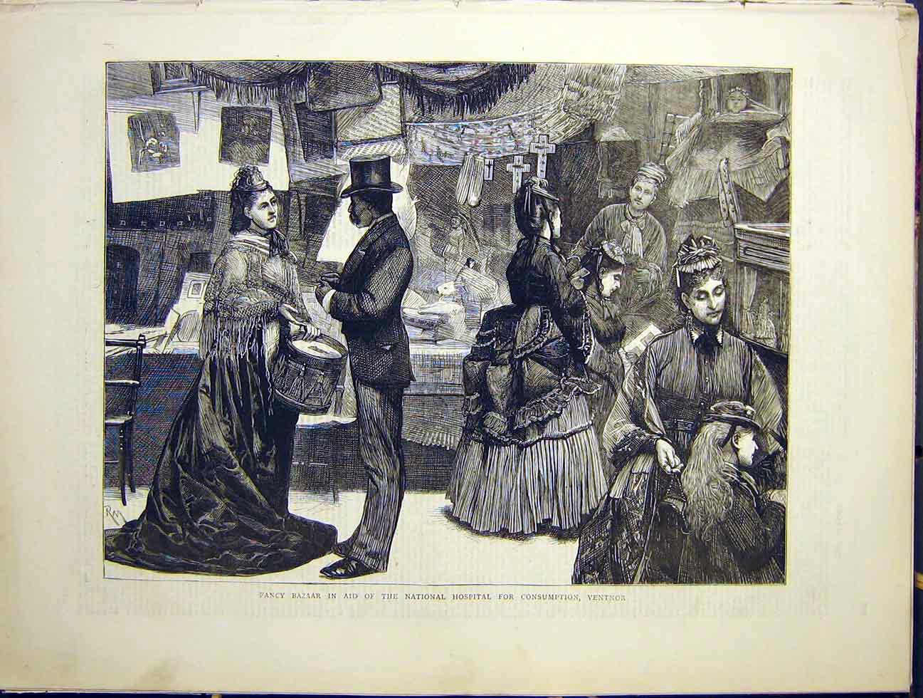 Old Antique Print Fancy Bazaar National Hospital Consumption Ventnor 1870 19th