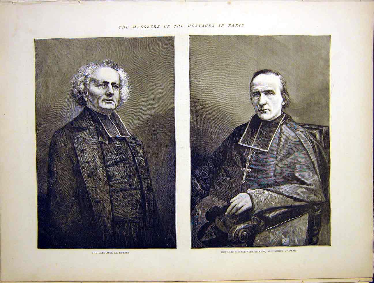 Original Old Antique Print Massacre Hostages Paris France Guerry Darboy 1870