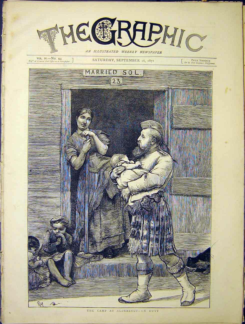Original Old Antique Print Camp Aldershot Sier Baby 1870 19th Century