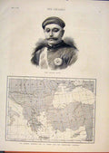 Original Old Antique Print Portrait Salar Jung Map Turkey Austria Russia 1876