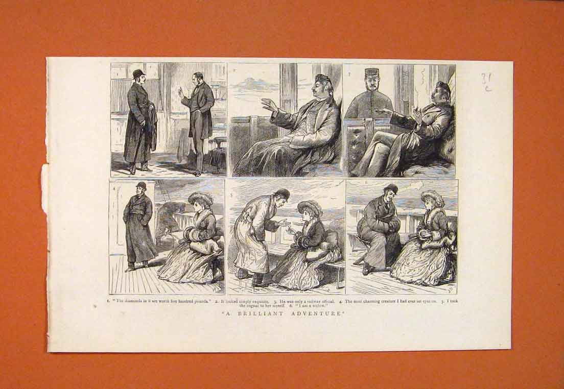 Original Old Antique Print Brilliant Adventure Diamonds Sketches 1876 Victorian