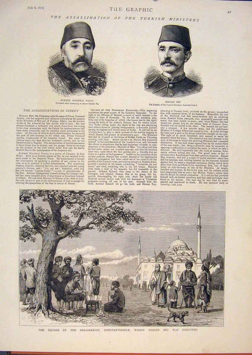 Original Old Antique Print Portrait Turkish Ministers Pasha Bey Constantinople
