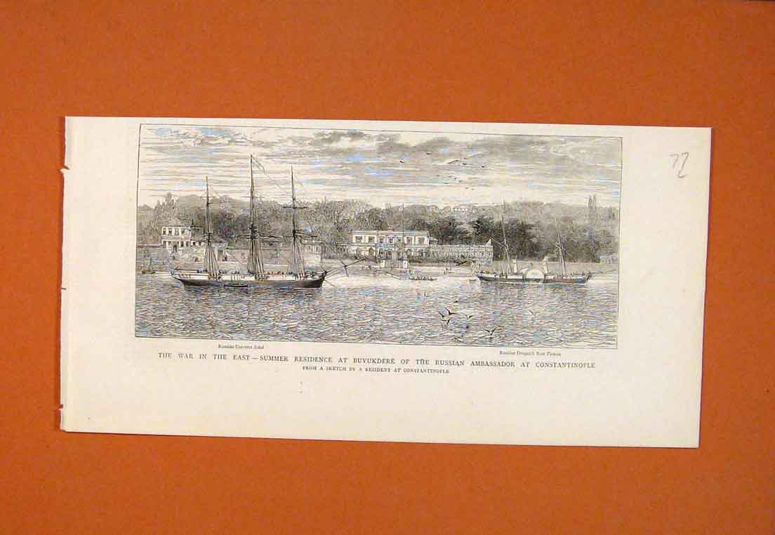 Old Antique Print Buyukdere Russian Ambassador Constantinople Sketch 1876 19th