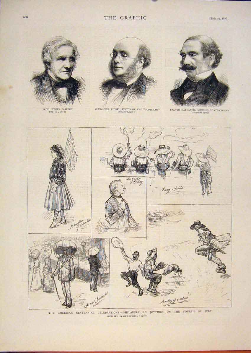 Old Antique Print Portrait Malden Russel Nathaniel American Celebrations