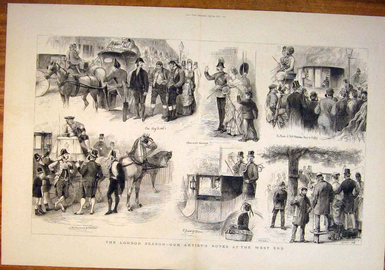 Original Old Antique Print London Season West End Sketches 1876 19th