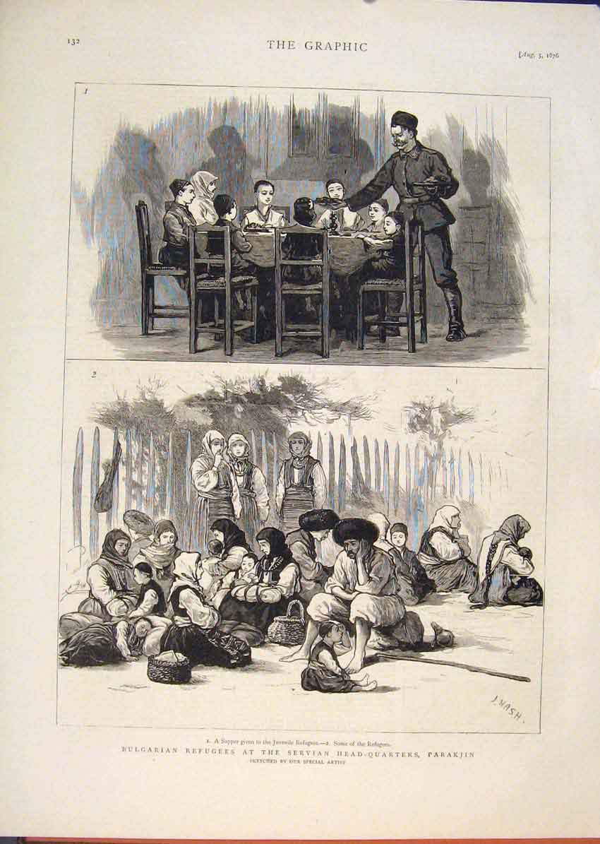 Original Old Antique Print Bulgarian Refugees Servian Parakjin Juvenile 1876