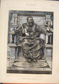 Original Old Antique Print Michael Angelo Buonarroti Statue Poyneter 1876 19th