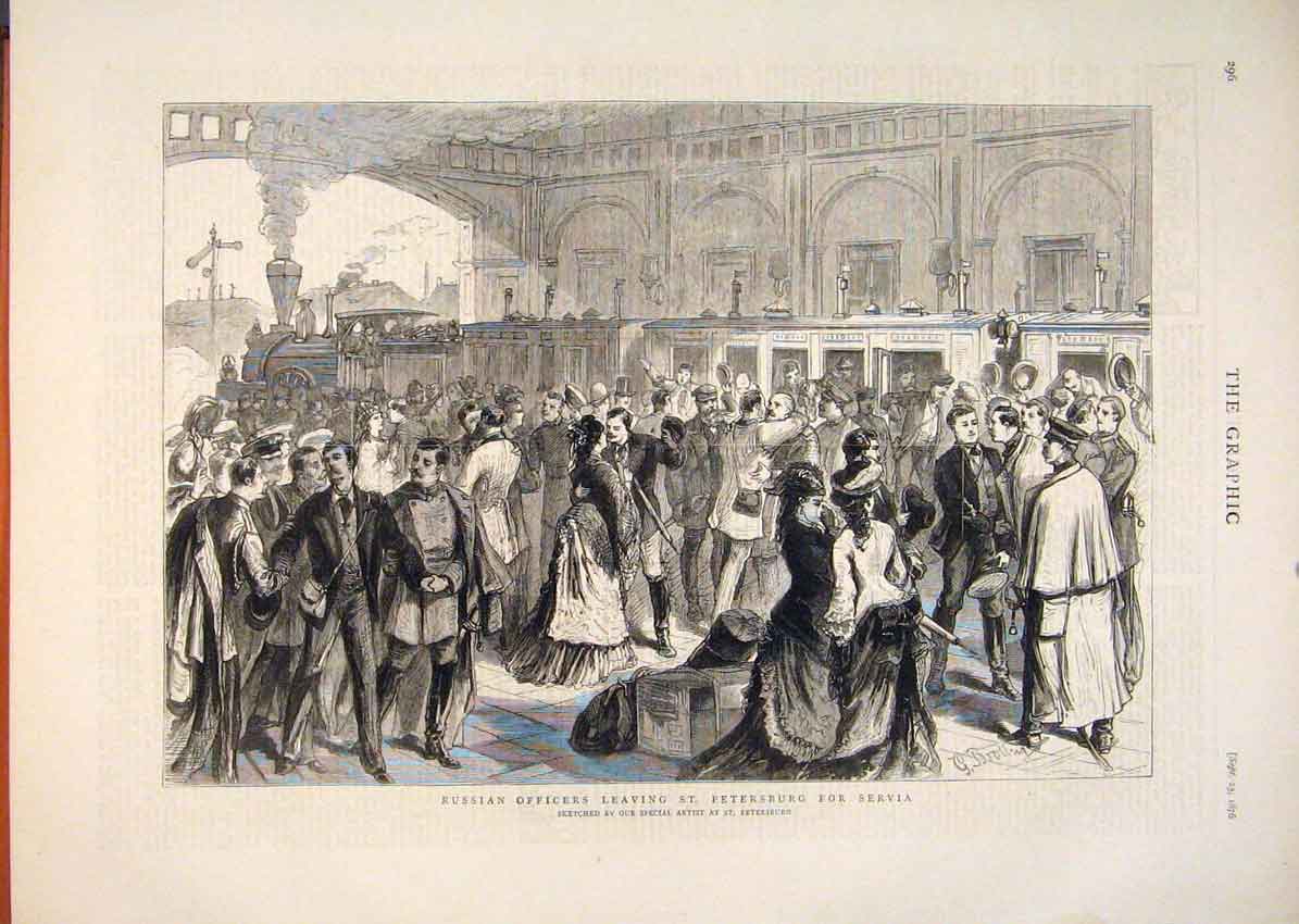 Old Antique Print Russian Officer St Petersburg Servia Russia Sketch 1876 19th