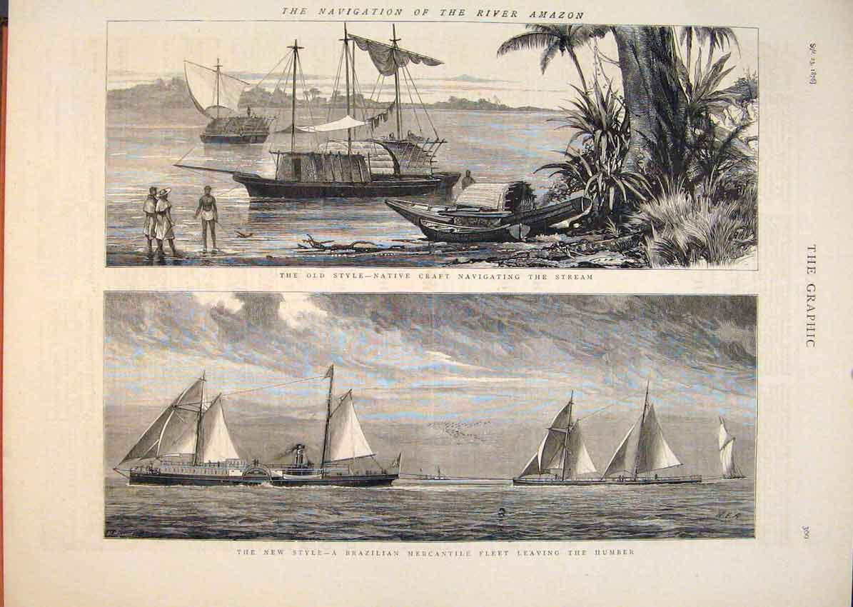 Original Old Antique Print Navigation Amazon River Brazilian Mercantile Humber