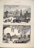 Old Antique Print Manchester Piccadilly Infirmary Market Bluecoat School