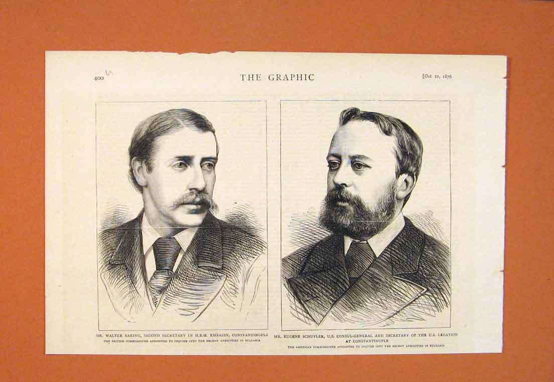 Old Antique Print Portrait Baring Constantinople Schuyler Bulgaria 1876 19th