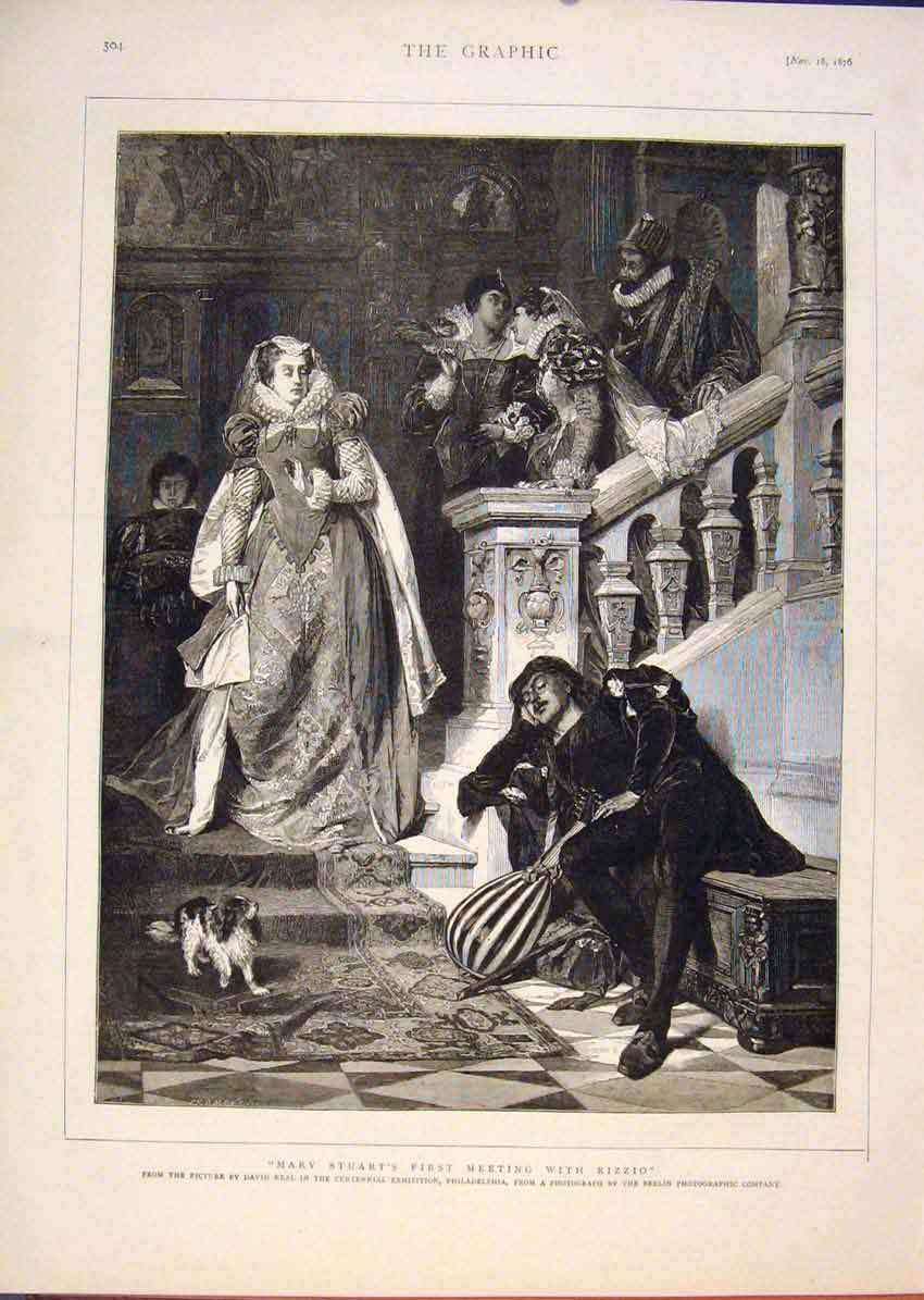 Original Old Antique Print Mary Stuart Rizzio Neal Philadelphia Fine Art 1876