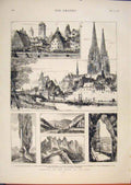 Original Old Antique Print Ratisbon Valley Naab Danube Rathaus 1876 Victorian