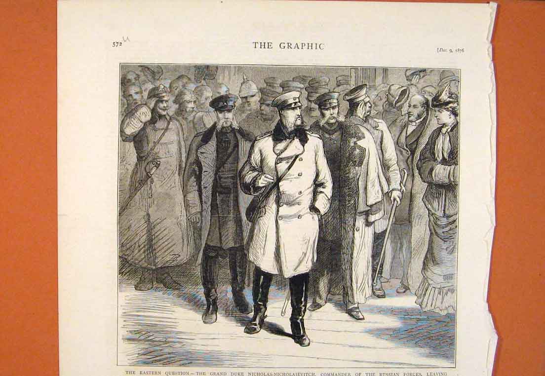 Original Old Antique Print Duke Nicholas Russian Forces St Petersburg Army 1876