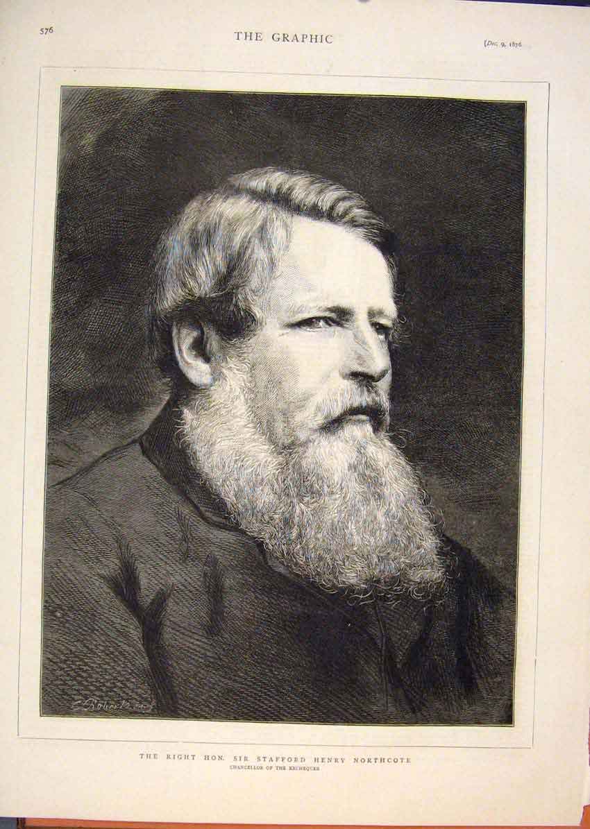 Original Old Antique Print Portrait Northcote Chancellor Exchequer 1876 19th