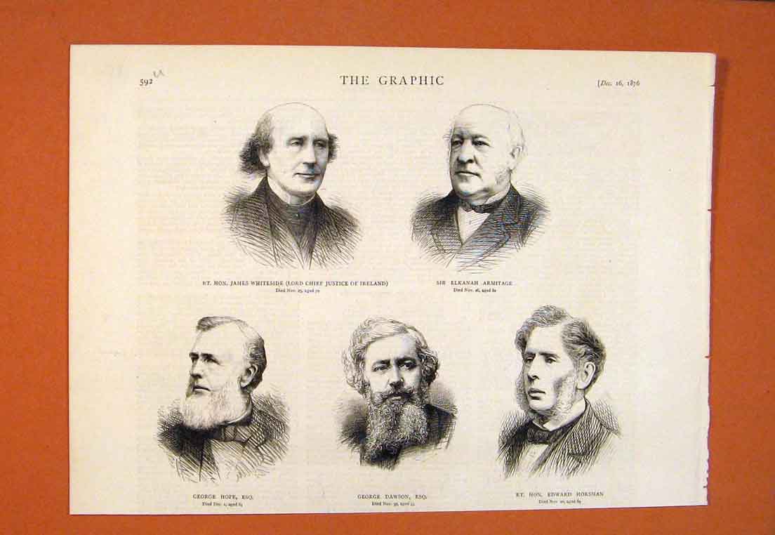 Original Old Antique Print Portrait Whiteside Armitage Hope Dawson Horsman 1876