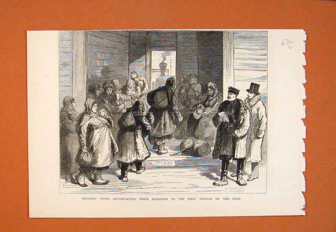 Original Old Antique Print Siers Wives Station Railway Husband 1876 Victorian