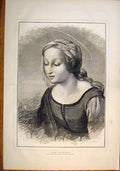 Old Old Antique Print Madonna Portrait Lady Raffaelle Belle Jardiniere 01TMBB1
