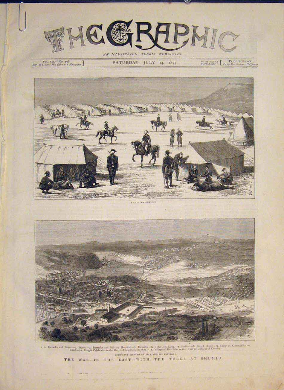 Old Antique Print Cavalry Outpost Russia Shumla Turks Giurgevo Bridge War