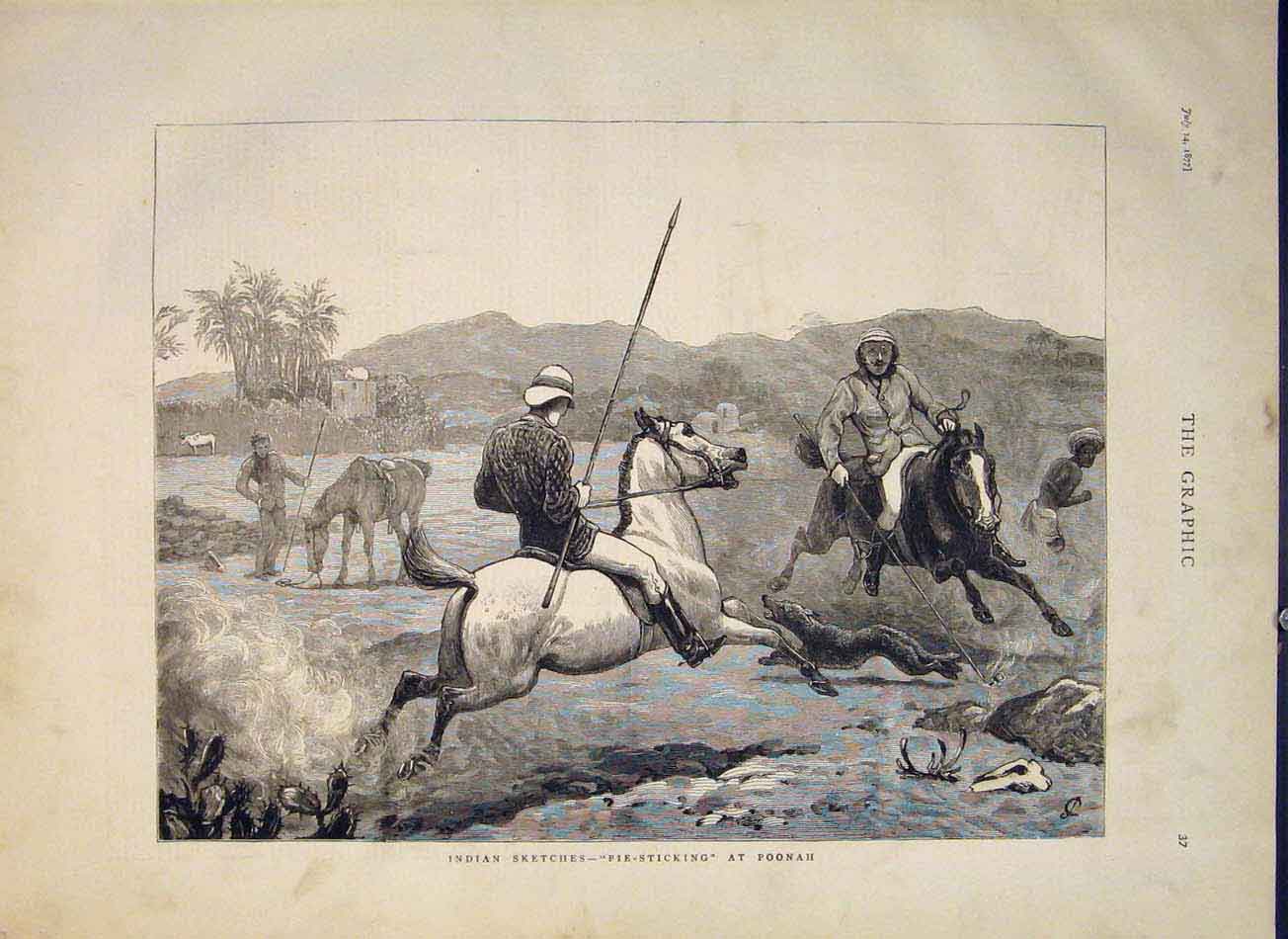 Old Antique Print Indian Sketches Pie-Sticking Poonah Pie Sticking Sport