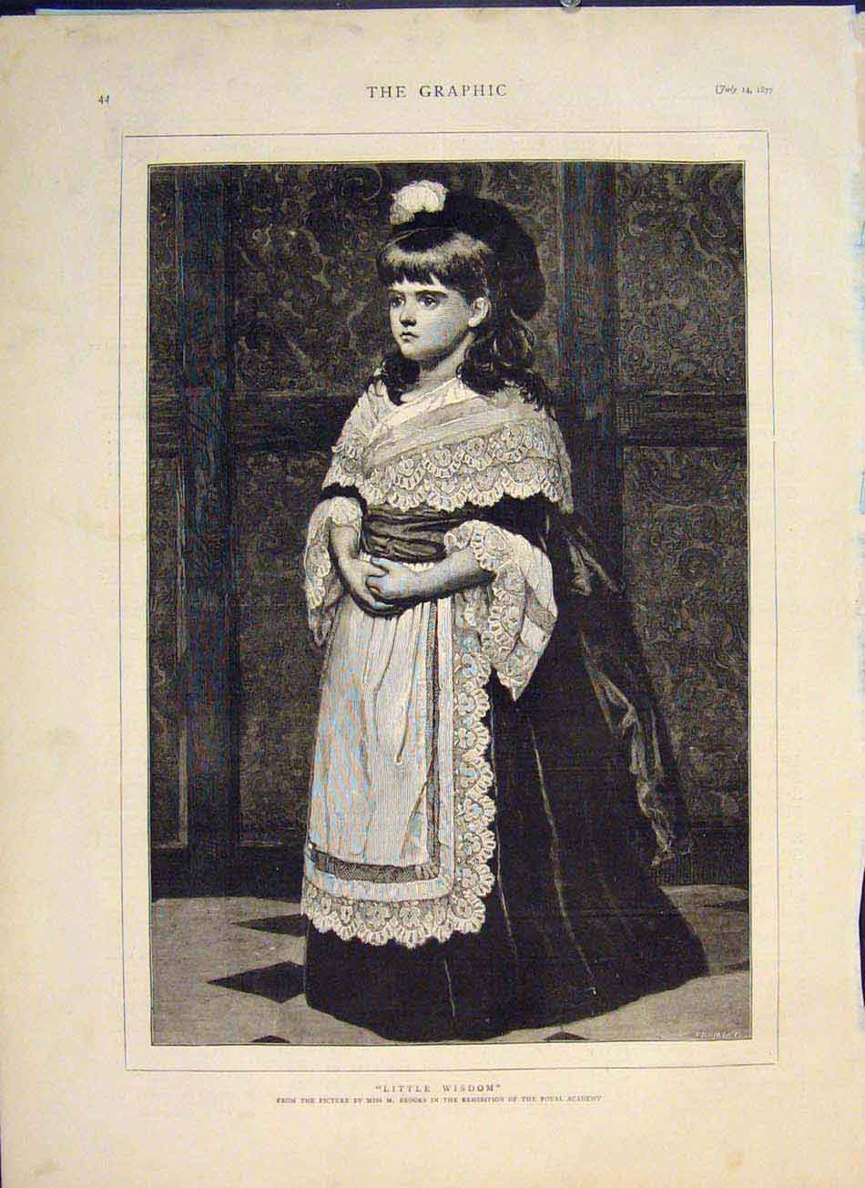 Original Old Antique Print Little Wisdom Brooks Child Girl Fine Art 1877 19th