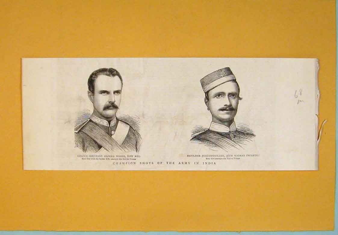 Original Old Antique Print Portrait Colour Sergeant Woods Juggernaikloo Madras