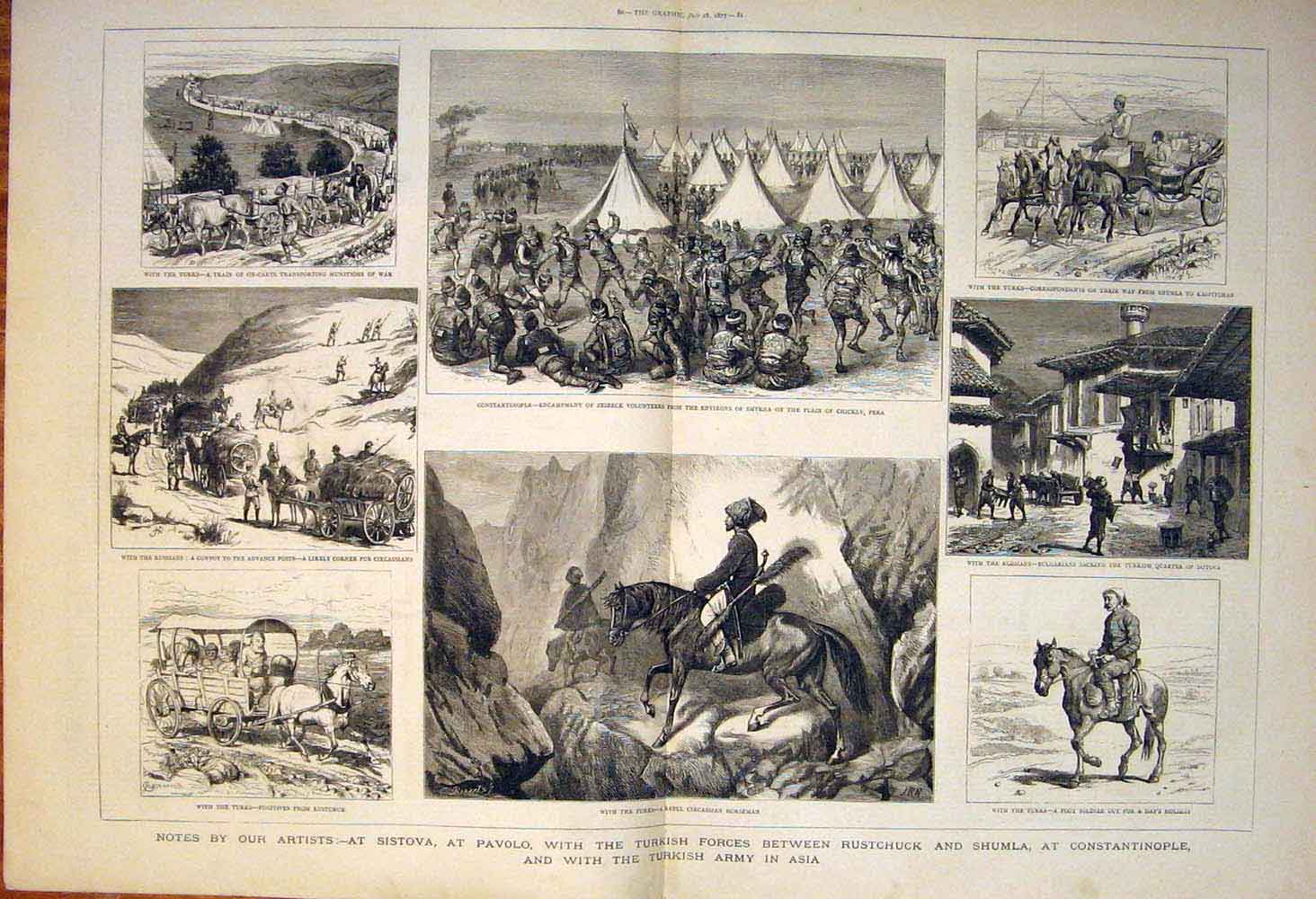 Old Antique Print Sketches Sistova Pavolo Rustchuck Shumla Constantinople
