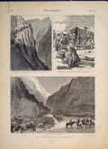 Old Antique Print Russians Europe Shipka Pass River Lom Dance Magra Asia