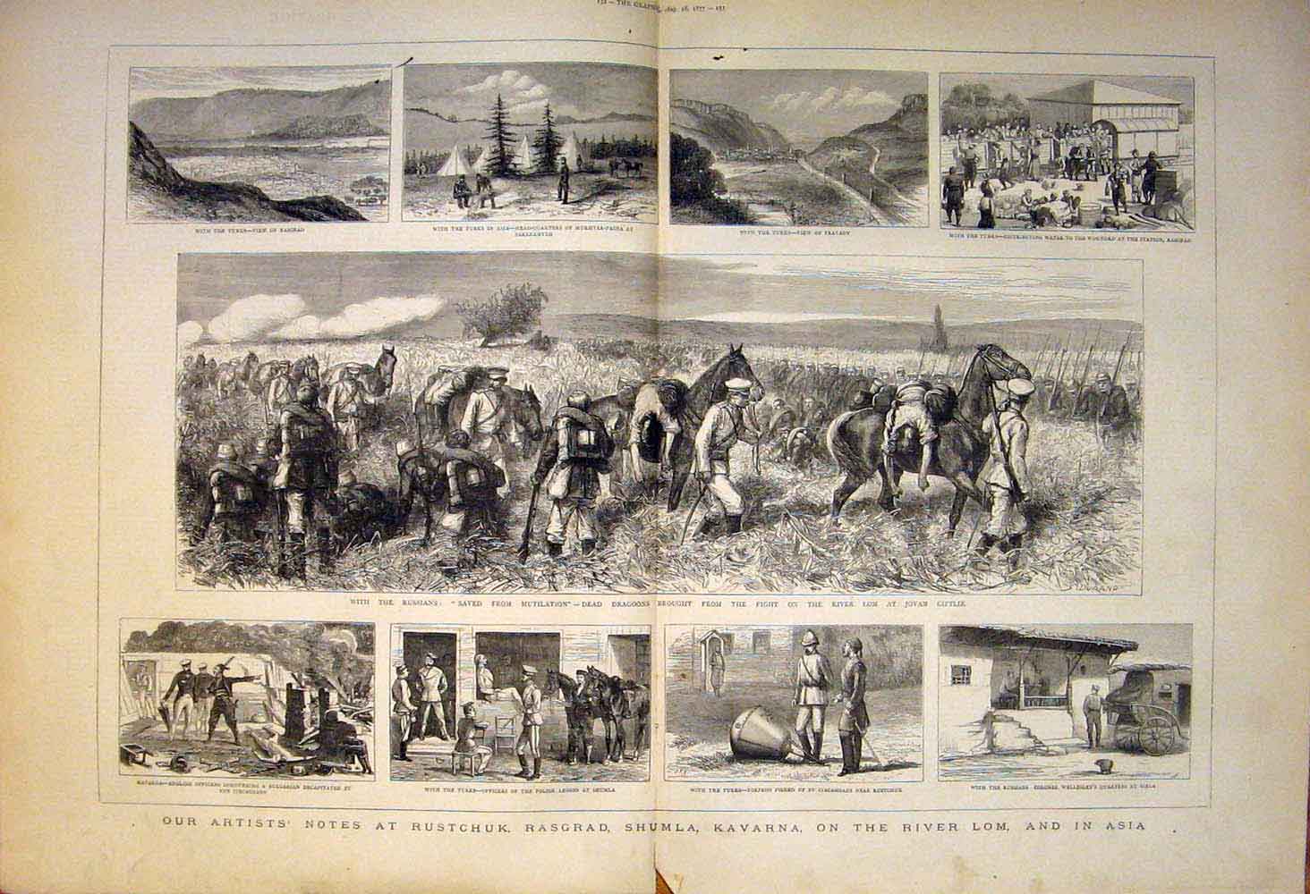 Old Antique Print Sketches Rustshuk Rasgrad Shumla Kavarna Lom Asia 1877 19th