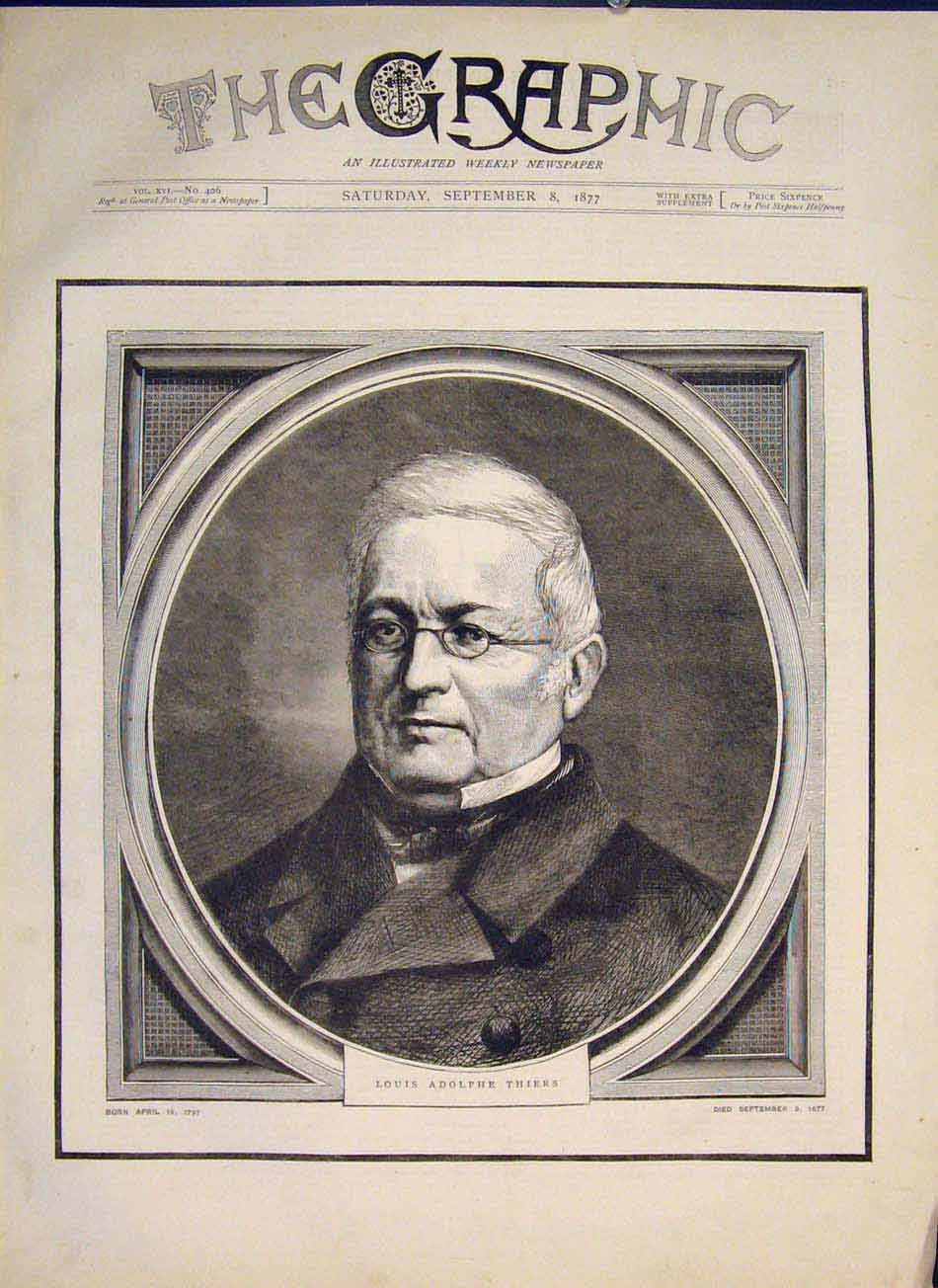 Original Old Antique Print Portrait Louis Adolphe Thiers 1877 19th
