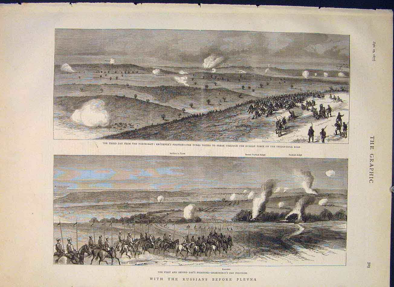 Original Old Antique Print Russians Plevna Lancers Krudener Turks Trojan Sophia