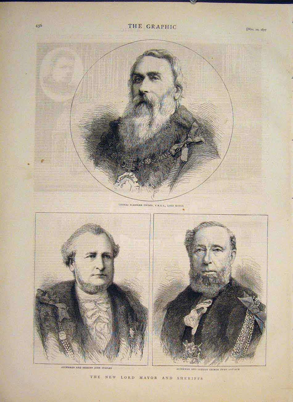 Original Old Antique Print Portrait Owden Mayor Staples Nottage Alderman Sheriff