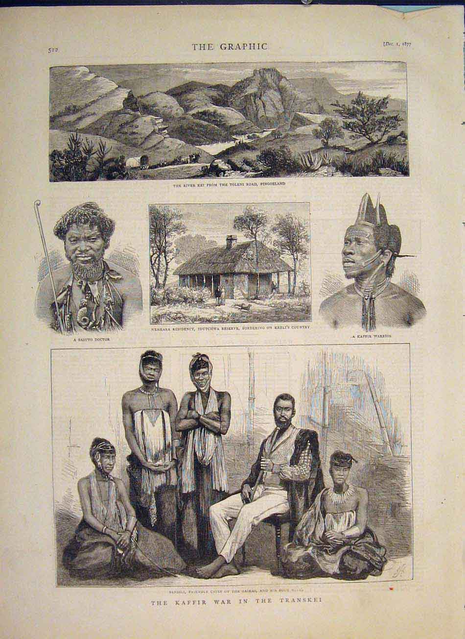 Old Antique Print River Kei Basuto Doctor Kaffir Warrior Transkei Africa