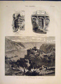 Original Old Antique Print Rhine River Germany Luther Frankfort Goethe 1877 19th